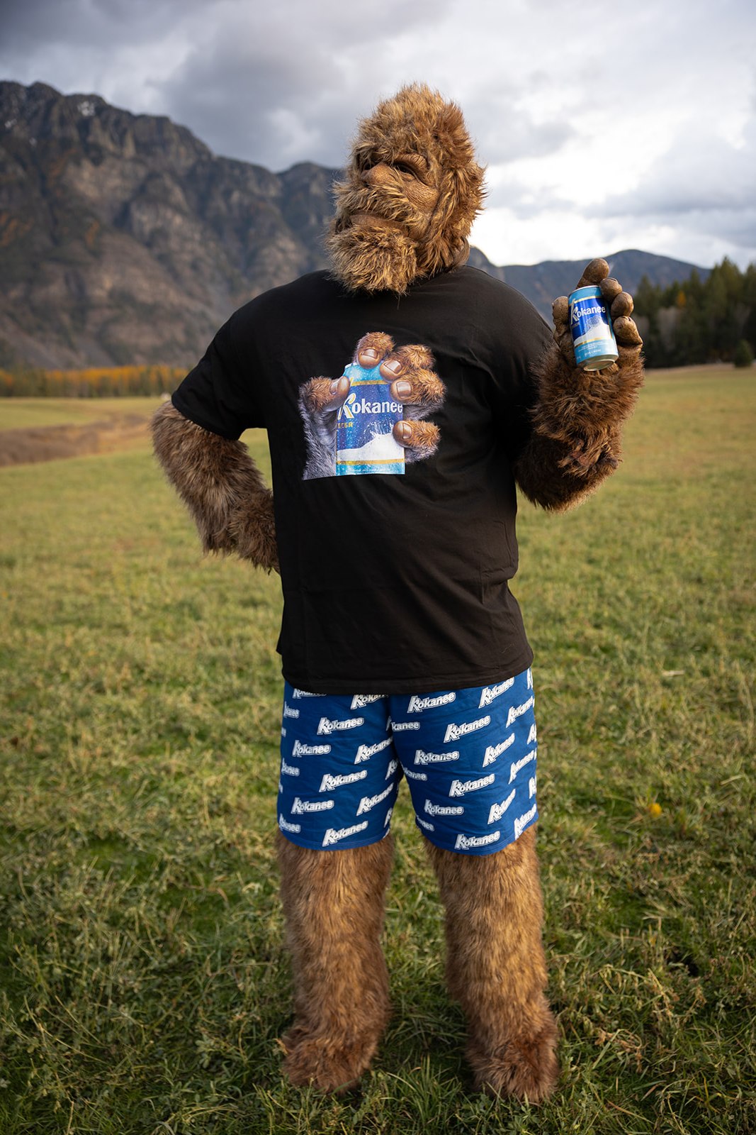 Men's Black Retro T-Shirt- Sasquatch Hand with Kokanee