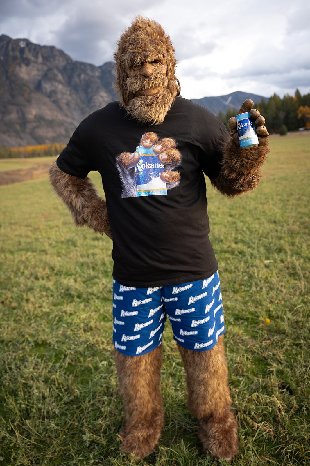 Men's Black Retro T-Shirt- Sasquatch Hand with Kokanee