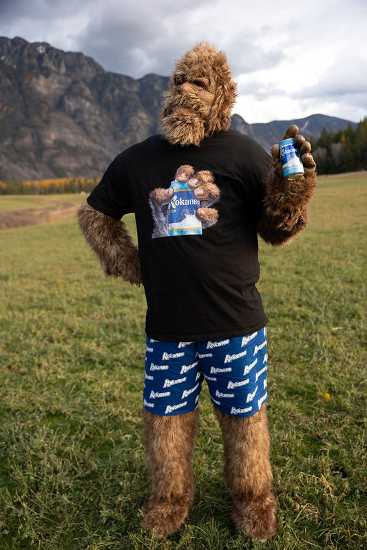 Men's Black Retro T-Shirt- Sasquatch Hand with Kokanee